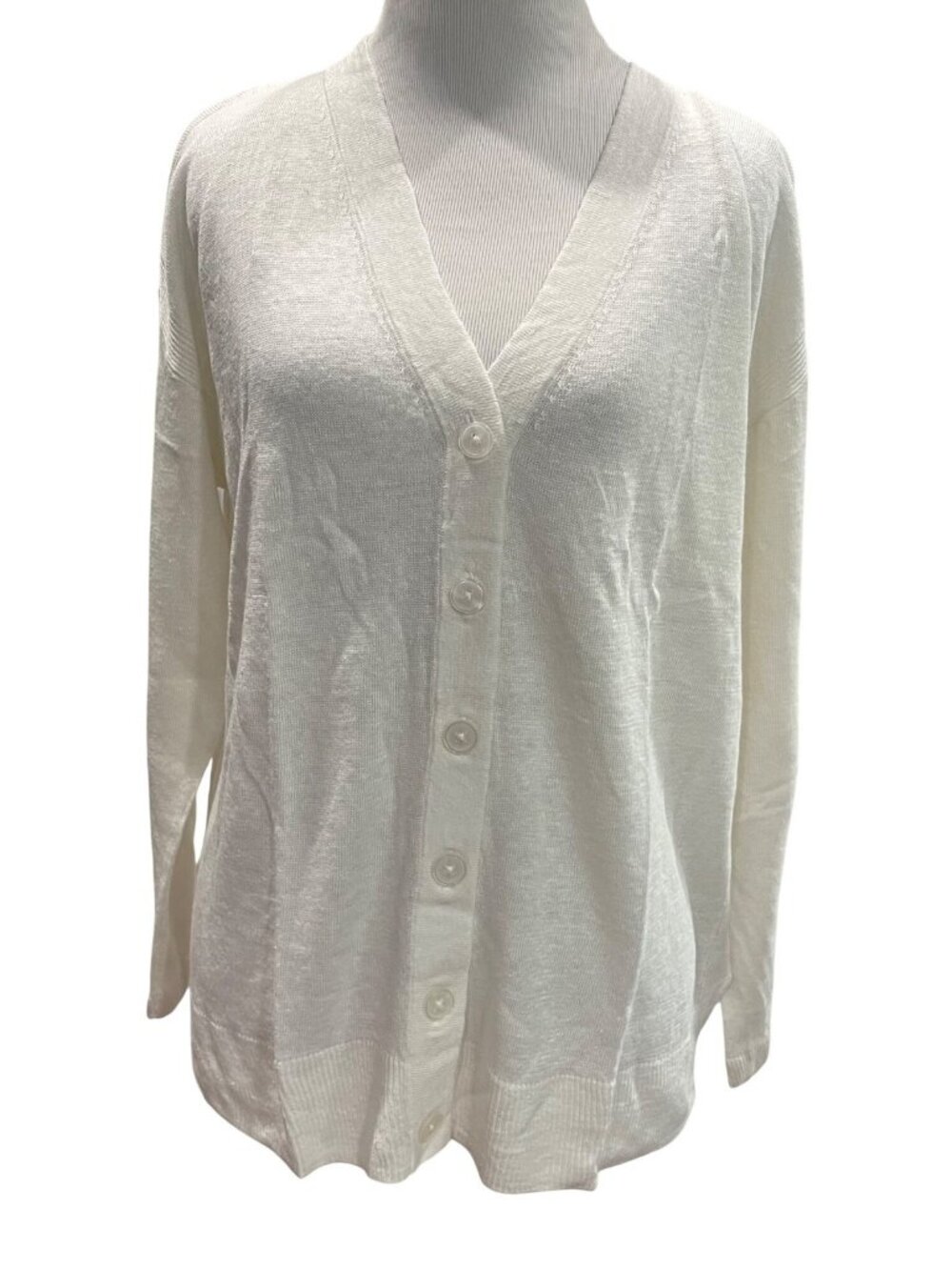 Talbots Minimalist Linen Cardigan Sweater PL White Preppy Coastal Layers Fairy